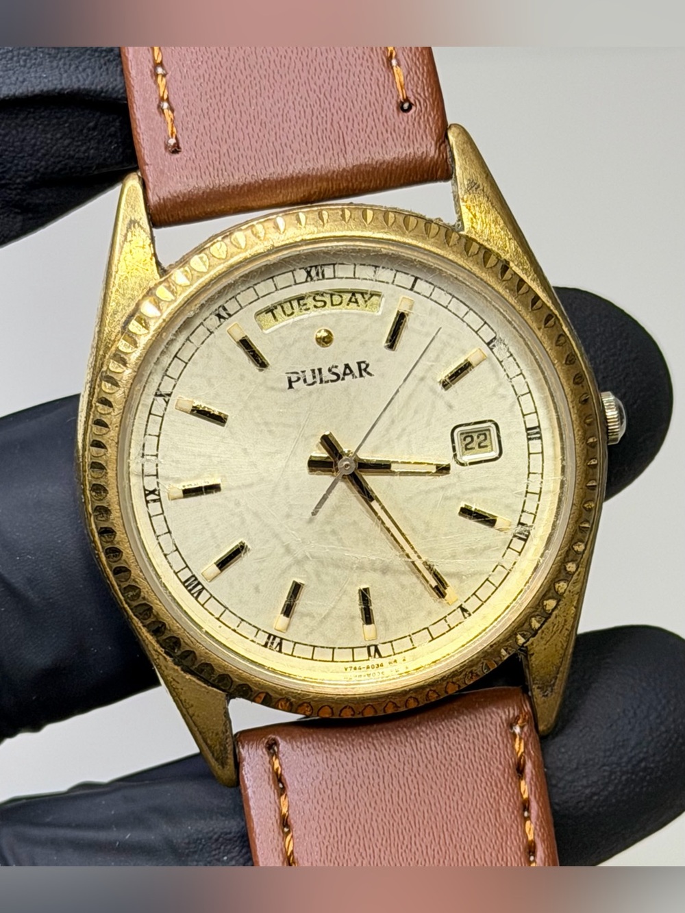 Pulsar by Seiko V744-X004 Day-Date Gold Stainless Steel Men’s 35mm Dress Watch